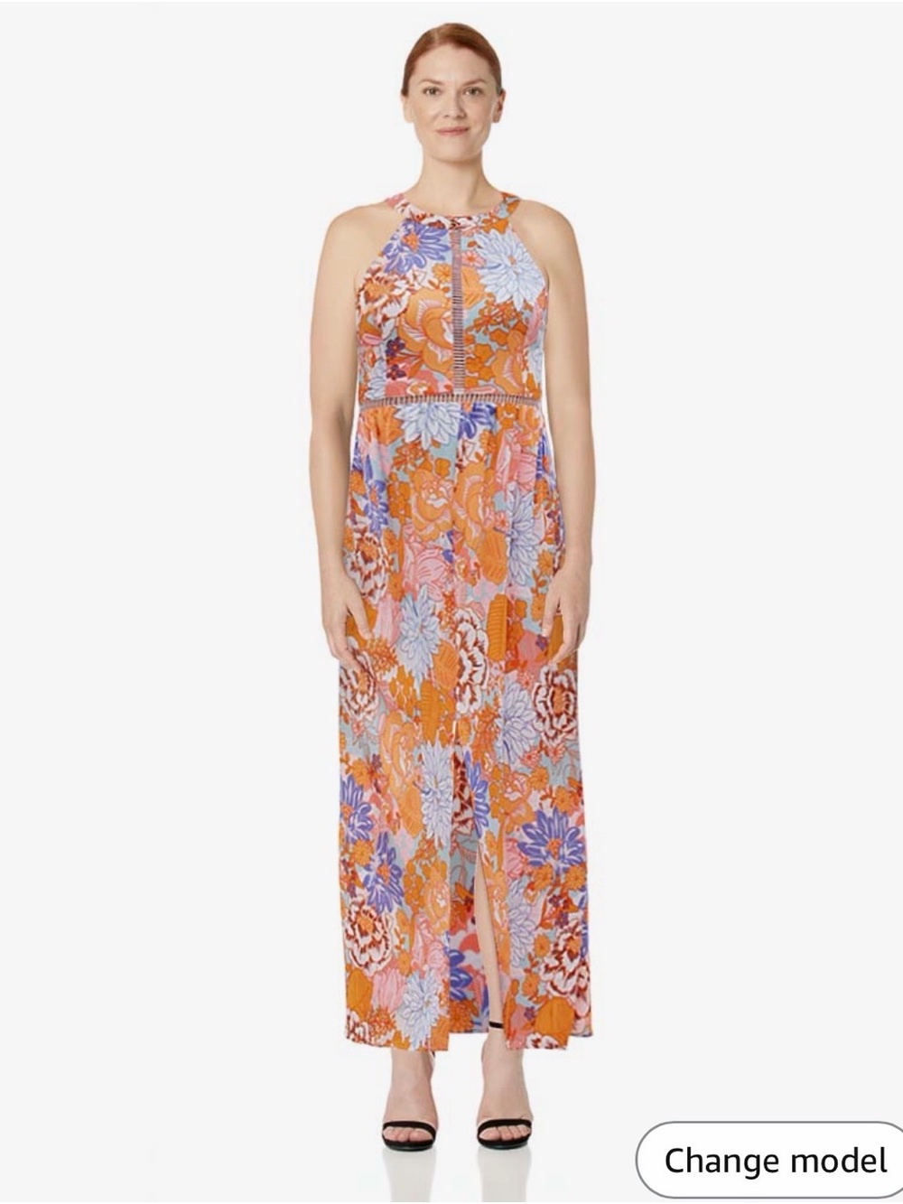 Floral Orange Halter Maxi Dress